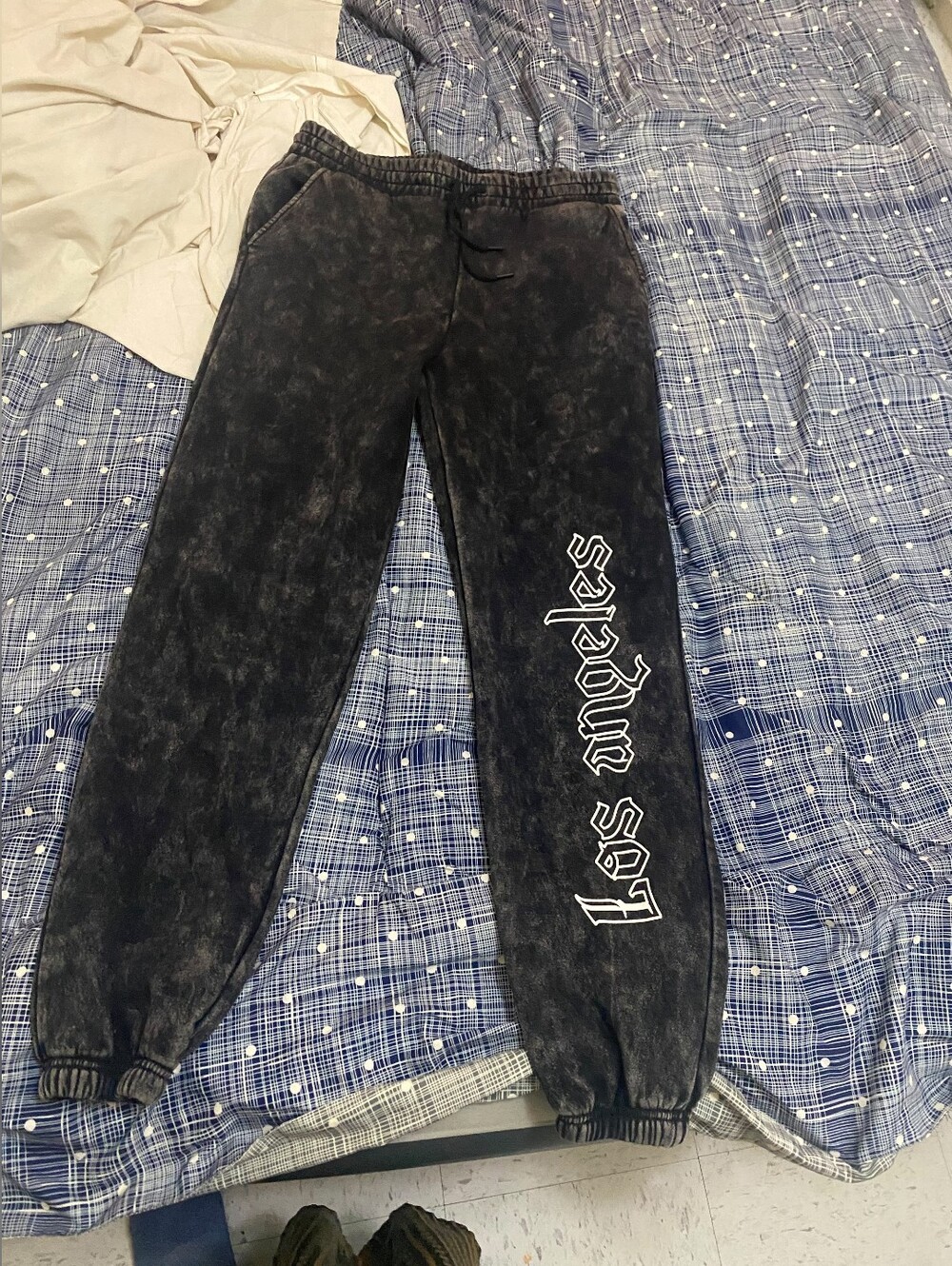 Kids Black Acid-Wash Joggers with Side Script